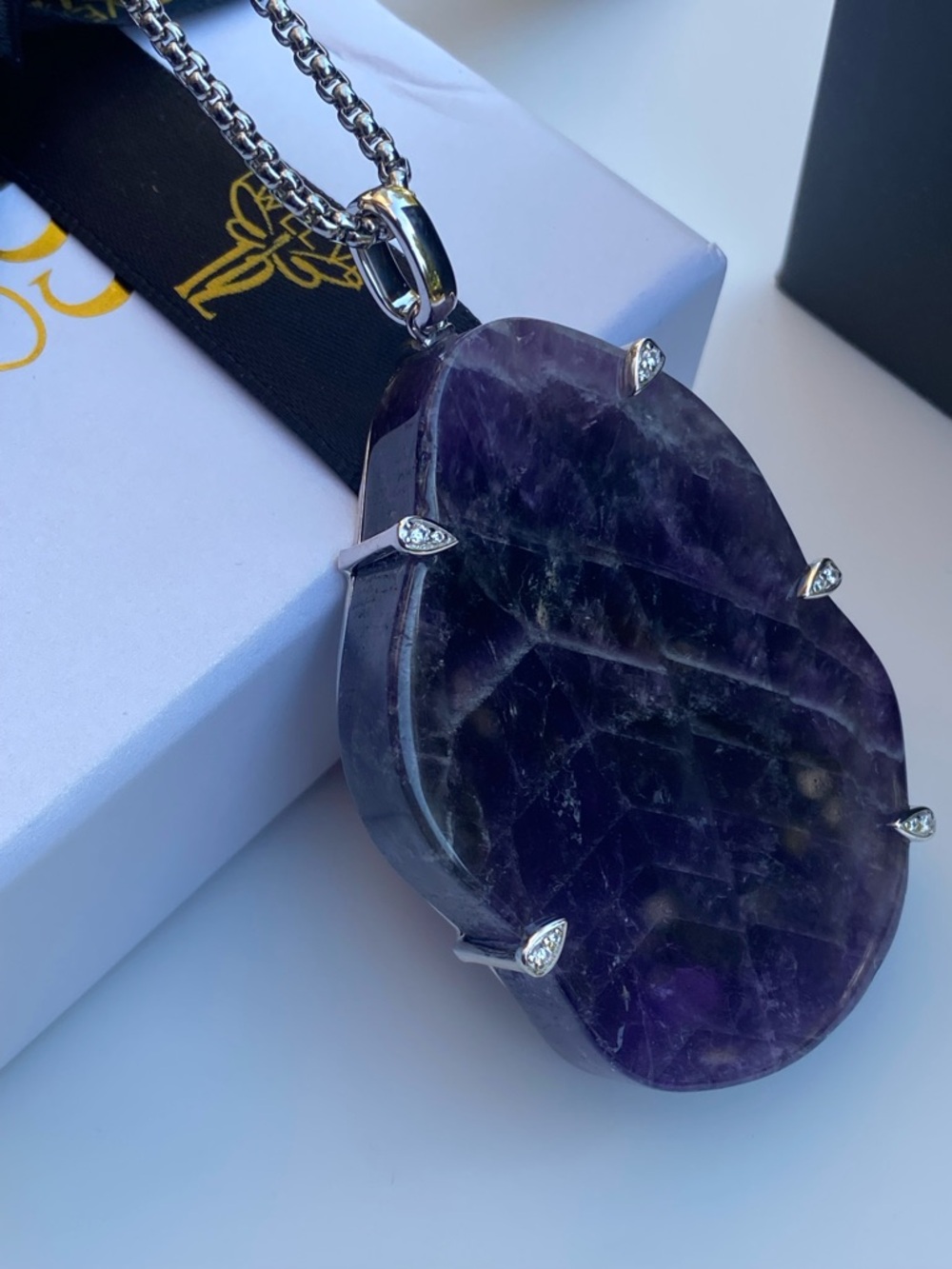 Faceted Purple Amethyst Pendant Necklace with Silver Accents